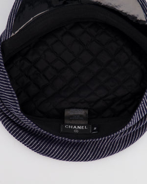 Chanel Navy Striped Baker Boy Hat with Patent Panel Detail Size M