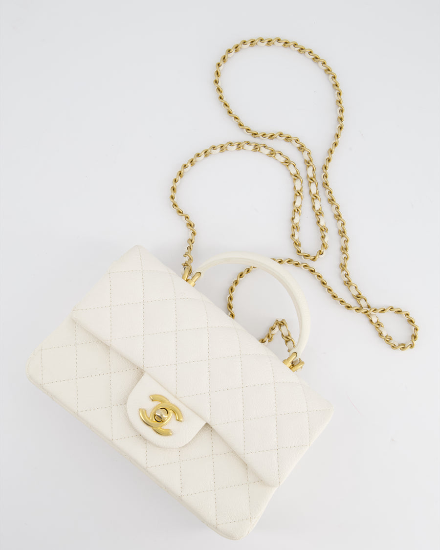 SUPER RARE* Chanel White Mini Rectangular Top Handle Flap Bag in Cavi –  Sellier