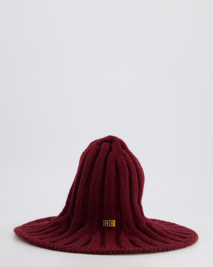 Christian Dior Burgundy Arty Heather Tulip Ribbed Hat with Logo Detail Size U