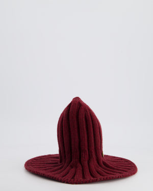 Christian Dior Burgundy Arty Heather Tulip Ribbed Hat with Logo Detail Size U