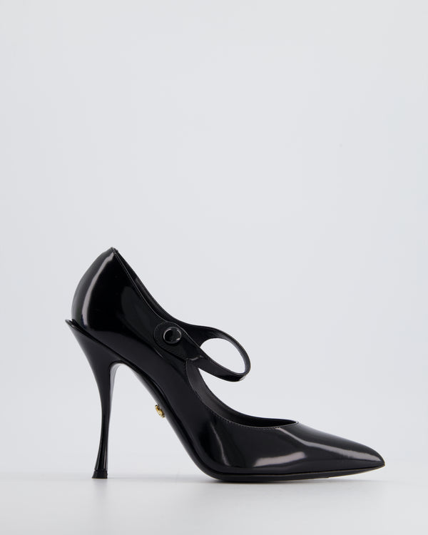 Dolce & Gabbana Black Pointed Patent Mary Jane Heels with Strap Detail Size EU 38