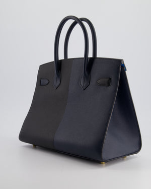*SUPER RARE* Hermès Birkin Bag 30cm Casaque Sellier Verso in Blue Indigo and Black Epsom Leather with Gold Hardware