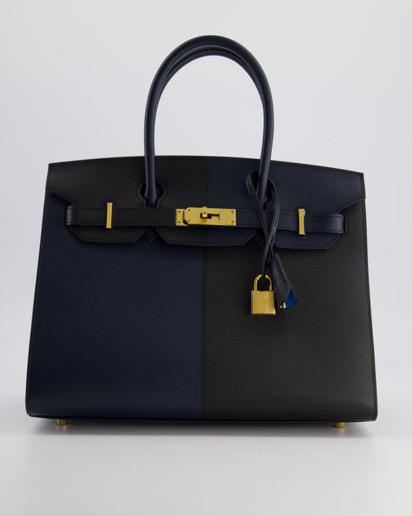 *SUPER RARE* Hermès Birkin Bag 30cm Casaque Sellier Verso in Blue Indigo and Black Epsom Leather with Gold Hardware