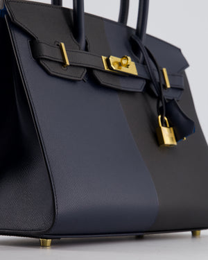 *SUPER RARE* Hermès Birkin Bag 30cm Casaque Sellier Verso in Blue Indigo and Black Epsom Leather with Gold Hardware