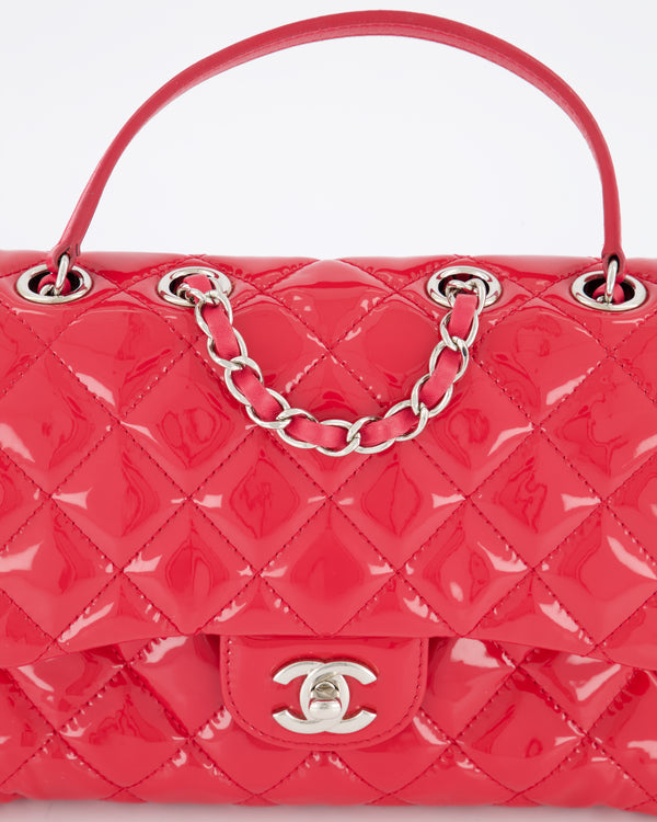 Chanel Fuchsia Small Accordion Flap Bag in Patent and Lambskin Leather with Silver Hardware