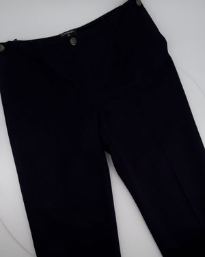 Chanel Navy Wool Straight Leg Trousers with CC Logo Details FR 44 (UK 16)