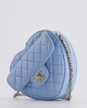 Chanel Baby Blue Heart Clutch with Chain and Champagne Gold Hardware