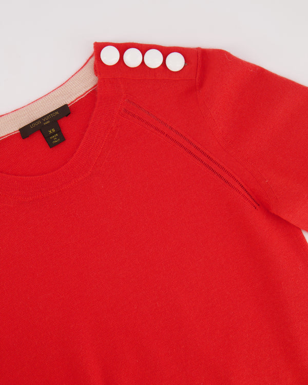 Louis Vuitton Coral Red Cashmere Jumper with White Button Details Size XS (UK 6)