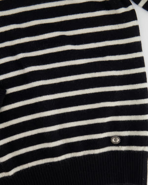 Chanel Black and White Striped Cashmere Jumper with Silver Detail Size FR 38 (UK 10)