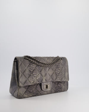 *HOT* Chanel Storm Grey Jumbo Classic Double Flap 2.55 Reissue Bag in Python Leather with Ruthenium  Hardware