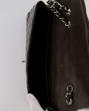 Chanel Dark Brown Classic Jumbo Single Flap Bag in Patent Leather with Silver Hardware