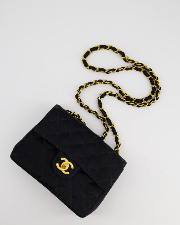 *HOT* Chanel Vintage Satin Black Mini Square Flap Bag with 24K Gold Hardware