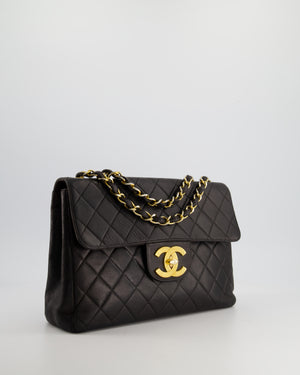 Chanel Black Vintage Maxi Mademoiselle Single Flap Bag in Lambskin with 24K Gold Hardware