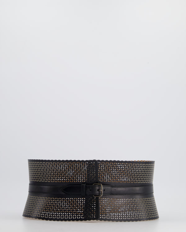 Alaïa Black Leather Laser Cut Corset Belt Size 70cm