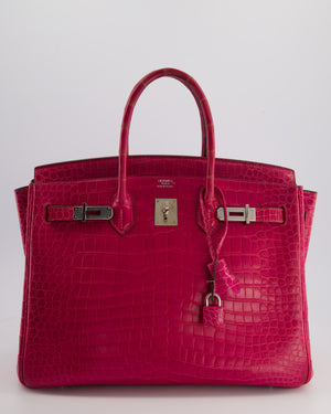 *HOT COLOUR* Hermès Birkin Bag 35cm in Crocodile Shiny Porosus Fuchsia Colour with Palladium Hardware