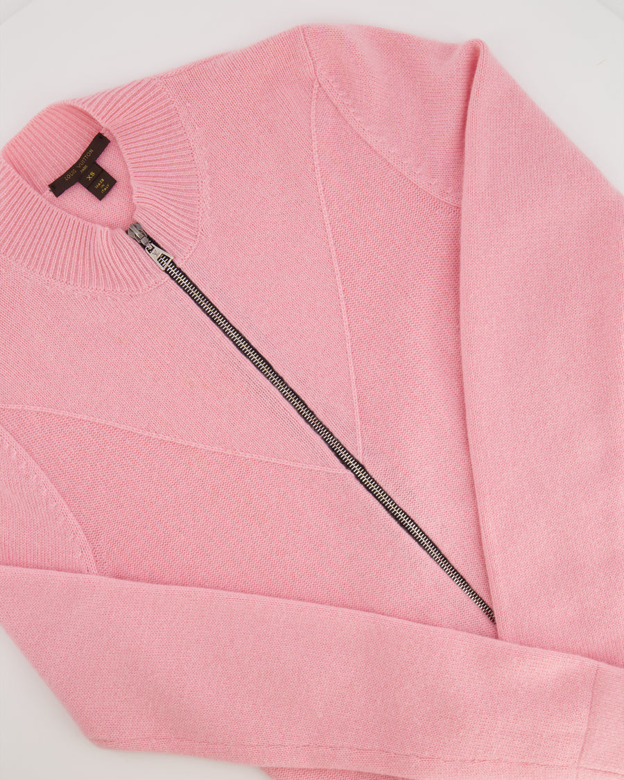 Louis Vuitton Baby Pink Cashmere Zipped Cardigan with Silver Logo Details Size XS (UK 6)