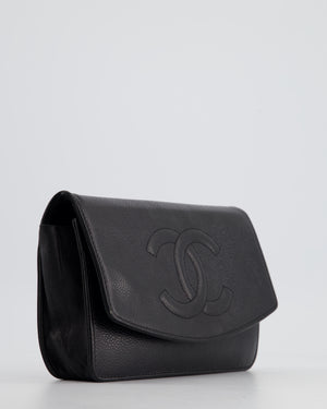 Chanel Black Caviar Leather Wallet on Chain with Stiched Logo and Silver Hardware