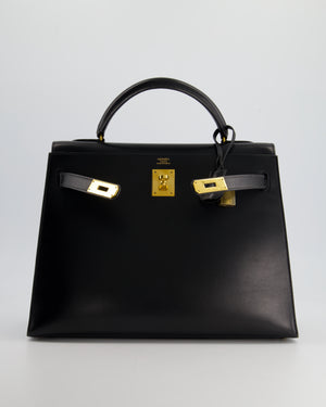 Hermès Vintage Kelly 32cm Sellier in Black Box Calf Leather with Gold Hardware