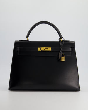 Hermès Vintage Kelly 32cm Sellier in Black Box Calf Leather with Gold Hardware