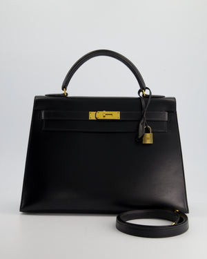 Hermès Vintage Kelly 32cm Sellier in Black Box Calf Leather with Gold Hardware