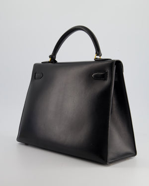 Hermès Vintage Kelly 32cm Sellier in Black Box Calf Leather with Gold Hardware