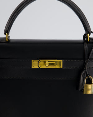 Hermès Vintage Kelly 32cm Sellier in Black Box Calf Leather with Gold Hardware