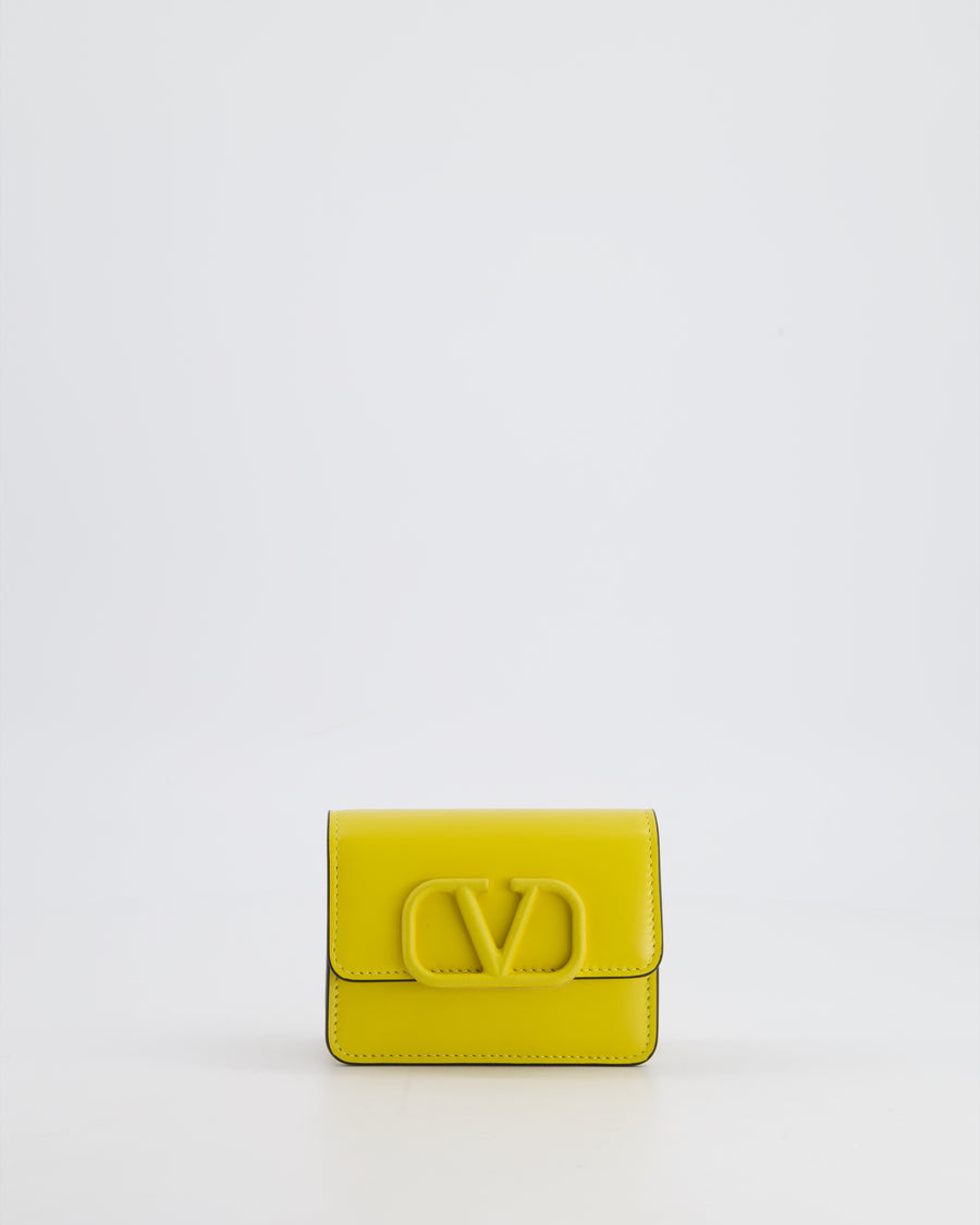 Valentino Yellow Leather Small Purse with Logo and Brushed Gold Hardware