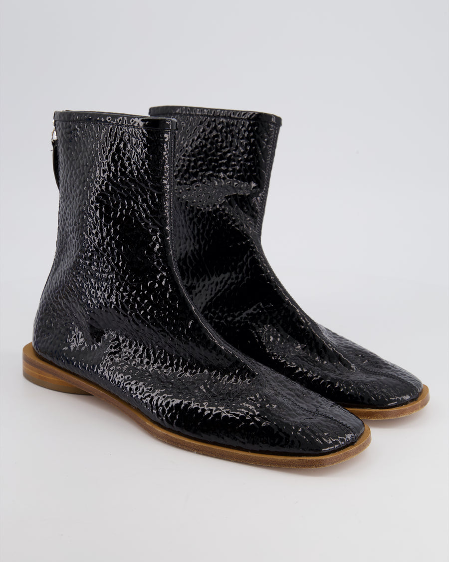 Acne Studios Black Patent Textured Leather Boots with Zip Size EU 39