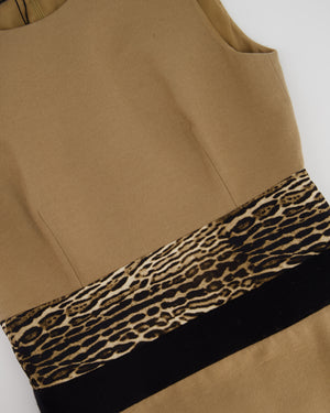 Giambattista Valli Camel Halter-Neck Midi Dress with Leopard Print Waist Detail IT 42 (UK 10)