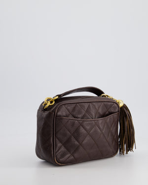 Chanel Vintage Chocolate Brown Small Camera Bag in Caviar Leather with Gold Hardware