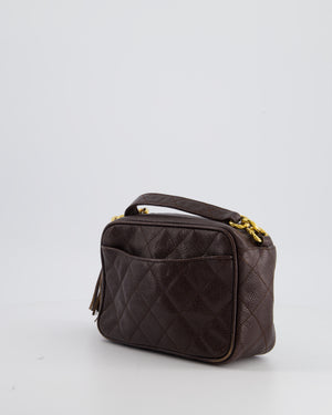 Chanel Vintage Chocolate Brown Small Camera Bag in Caviar Leather with Gold Hardware