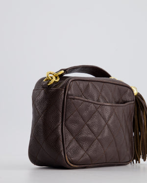 Chanel Vintage Chocolate Brown Small Camera Bag in Caviar Leather with Gold Hardware