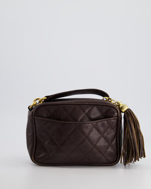 Chanel Vintage Chocolate Brown Small Camera Bag in Caviar Leather with Gold Hardware