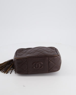 Chanel Vintage Chocolate Brown Small Camera Bag in Caviar Leather with Gold Hardware