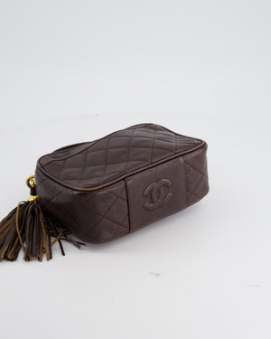 Chanel Vintage Chocolate Brown Small Camera Bag in Caviar Leather with Gold Hardware