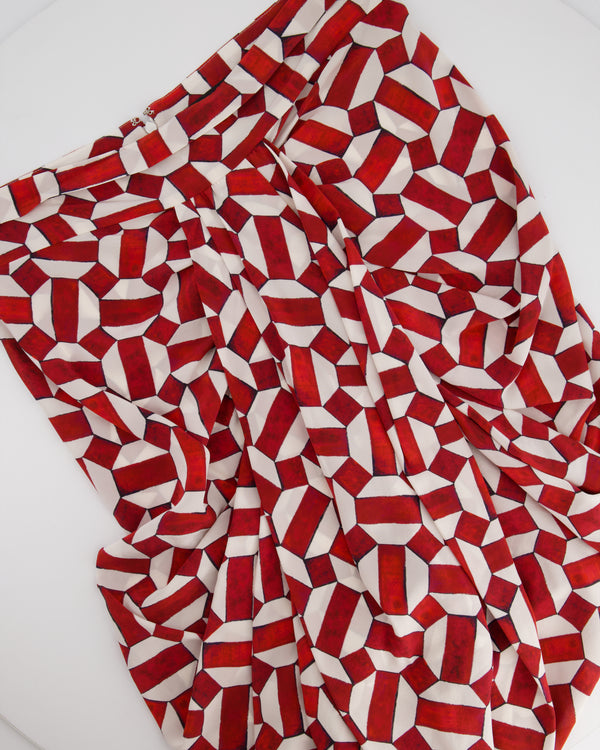 Isabel Marant Red & White Abstract Print Skirt With Pleat & Ruffled Details Size FR 42 (UK 14)