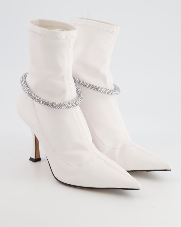 Jimmy Choo White Leroy Crystal Embellished Heeled Boots Size EU 36.5 RRP £1,050