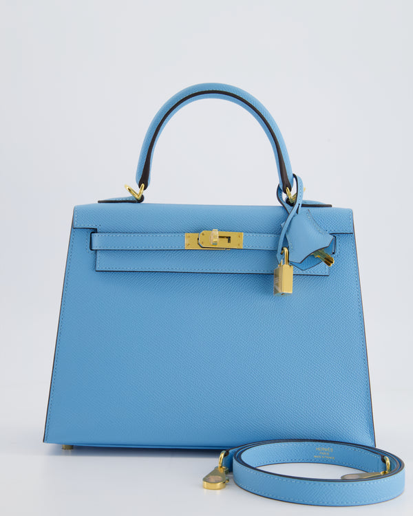 *ULTRA RARE* Hermès Kelly Sellier 25cm in Bleu Celeste Epsom Leather with Gold Hardware