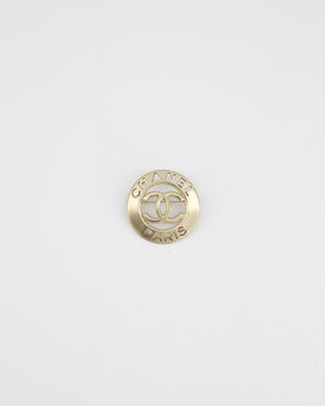 Chanel Brushed Champagne Gold Brooch with Logo and CC Details