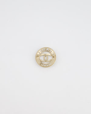 Chanel Brushed Champagne Gold Brooch with Logo and CC Details