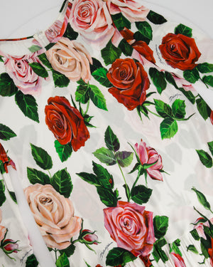 *FIRE PRICE* Dolce & Gabbana White Rose Print Long-Sleeved Swing Dress Size IT 46 (UK 14)