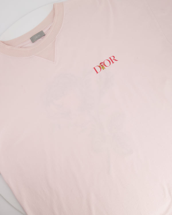 Christian Dior Menswear Pink Rose Embroidered T-shirt Size L (UK 42)
