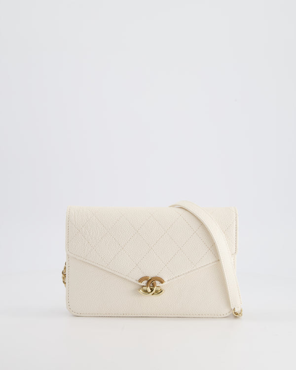 *HOT* Chanel White Envelope Wallet on Chain Bag in Caviar Leather with Silver Hardware