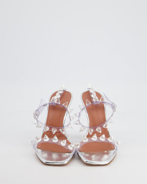 *CUTE* Amina Muaddi Transparent Silver Julia Heeled Sandals with Stones Detail Size EU 35 RRP £1050
