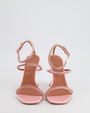 *CUTE* Amina Muaddi Pale Pink Gilda Satin Sandal Heels with Crystal Detail Size EU 37 RRP £920
