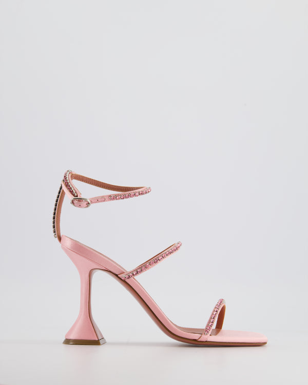 *CUTE* Amina Muaddi Pale Pink Gilda Satin Sandal Heels with Crystal Detail Size EU 37 RRP £920