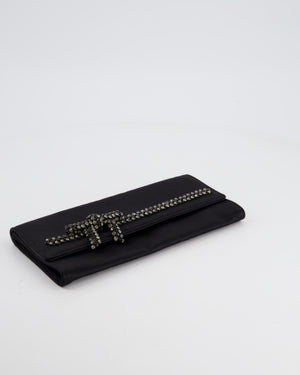 Gucci Black Rectangular Satin Clutch Bag with Embellished Bow Detail
