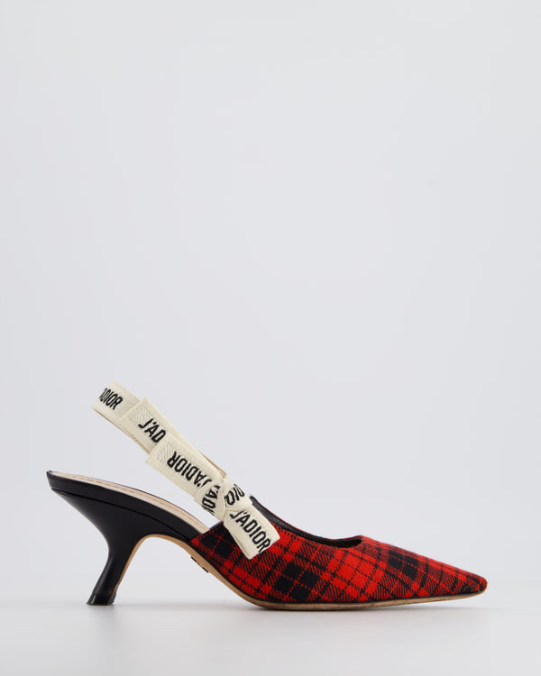 Christian Dior Red and Navy Checked J'adior Slingback Pumps Size EU 36 RRP £880