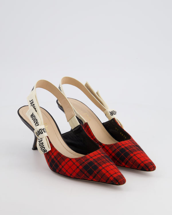 Christian Dior Red and Navy Checked J'adior Slingback Pumps Size EU 36 RRP £880