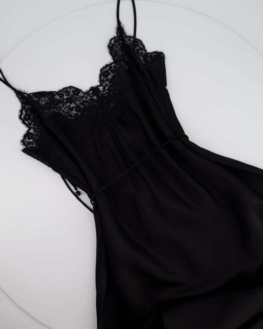 Zimmermann Black Lace Panel Slip Midi Dress with Tie Waist Detail Size 1 (UK 10)